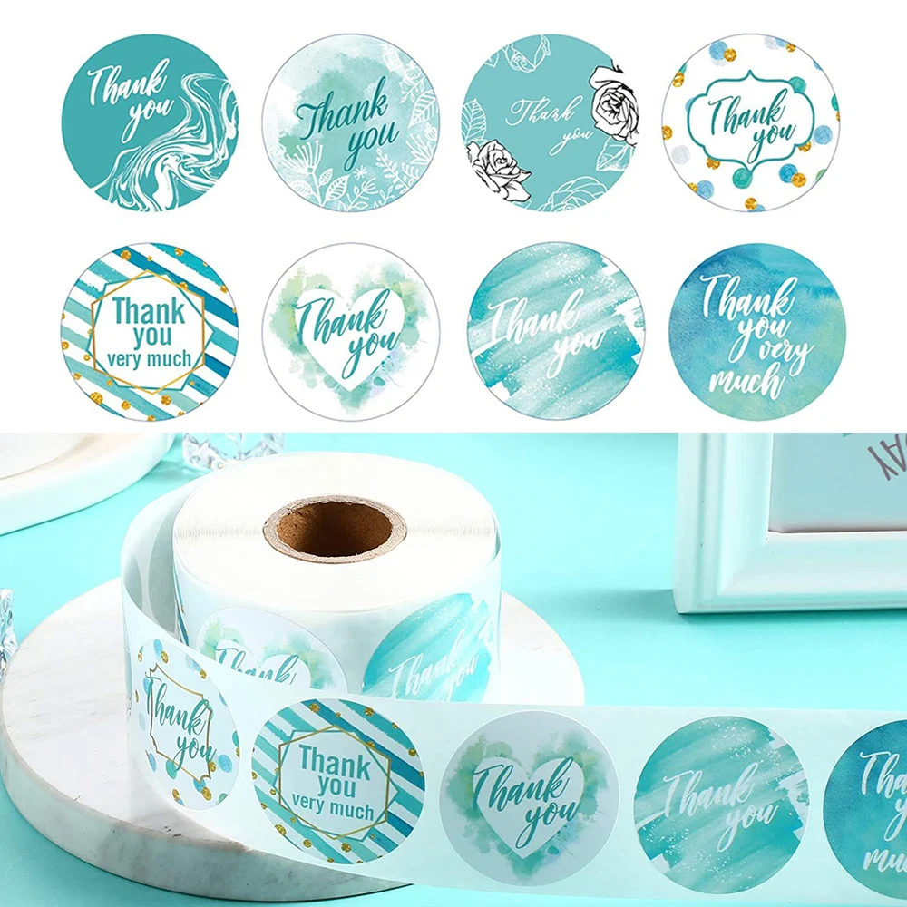 

500pcs Thank You Sticker Envelope Seal Scrapbook Sticker Blue Round Sticker Stationery Label Stickers