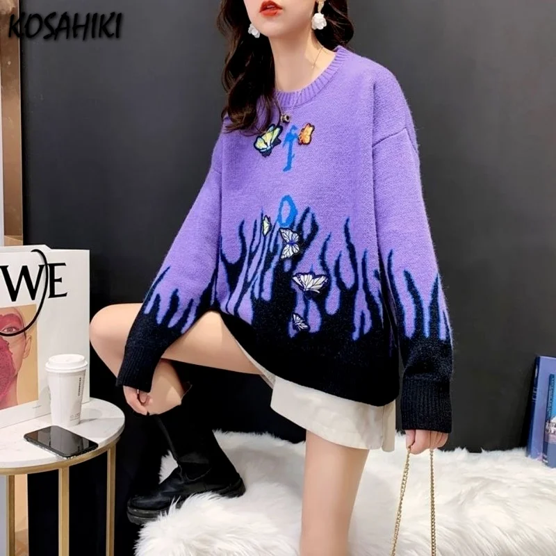 Женский трикотажный свитер с аппликацией бабочки в стиле Харадзюку | Женская