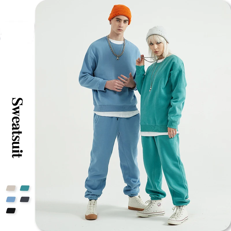 

Solid Sweatsuit Set For Women And Men Two Piece Outfits Oversized Sweatshirts Sweatpants Jogger Tracksuits Casual Tops Trousers