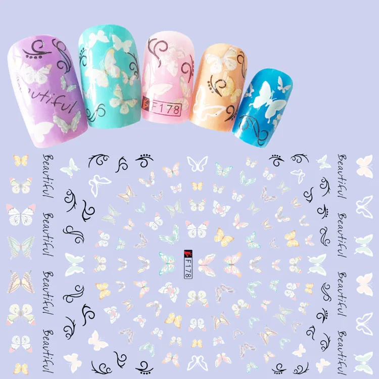 

3D Stickers for Nails English Cute Butterfly Designs Nail Art Decorations Foil Decals Wraps Manicure Accessories Decoraciones