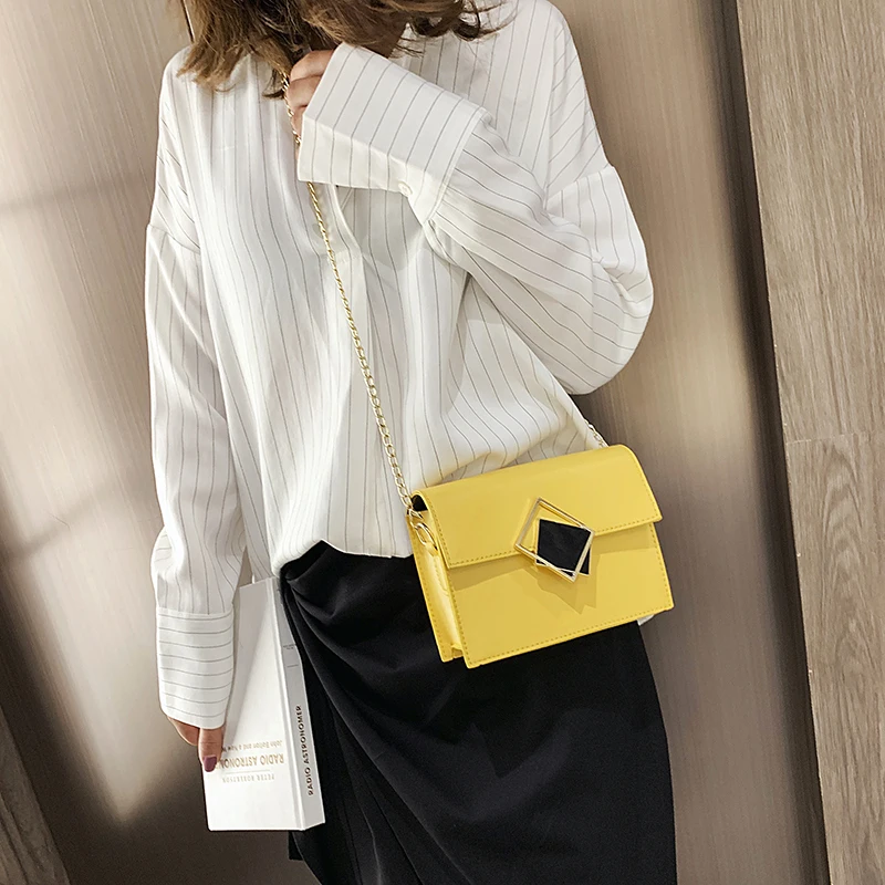 Модная маленькая сумка через плечо для женщин 2019 мини из искусственной кожи на одно мессенджер с цепочкой