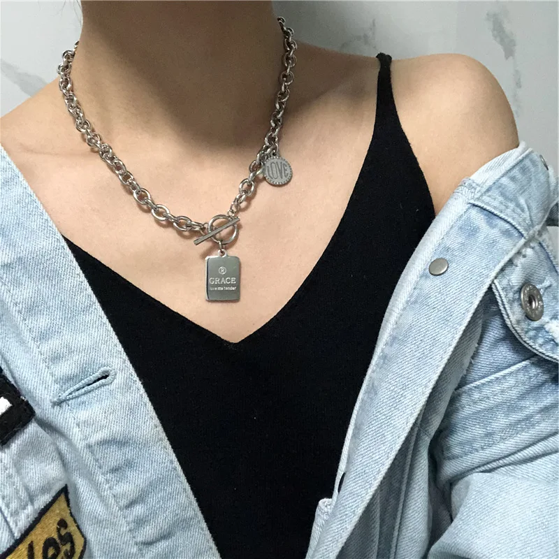 Ожерелье в стиле панк с надписью модное колье круглым и квадратным плетением