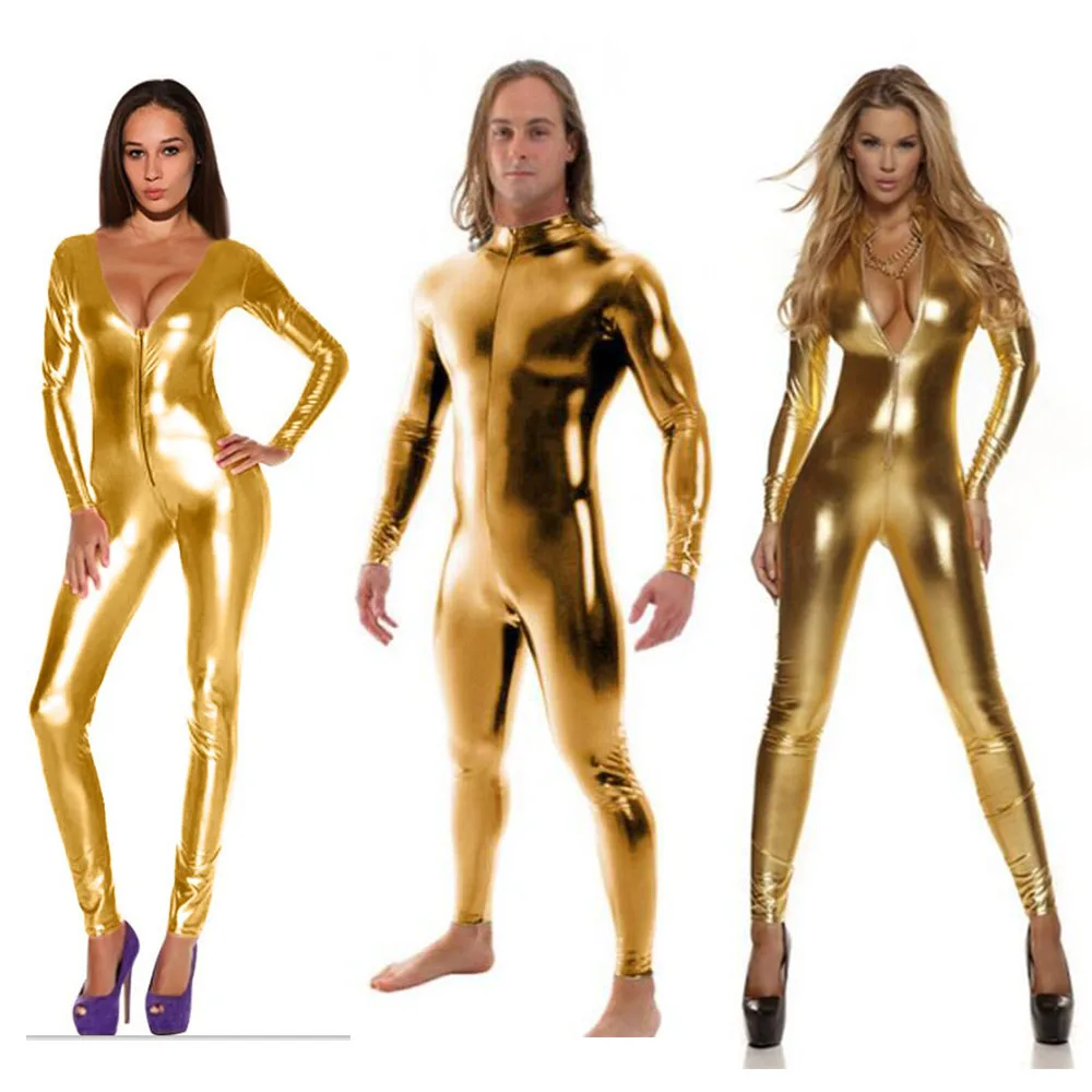 

2021 free shipping Customize exotic jumpsuit womens Unitard Turtleneck Catsuits Metallic Zentai Bodysuit Dancewear Hoodless