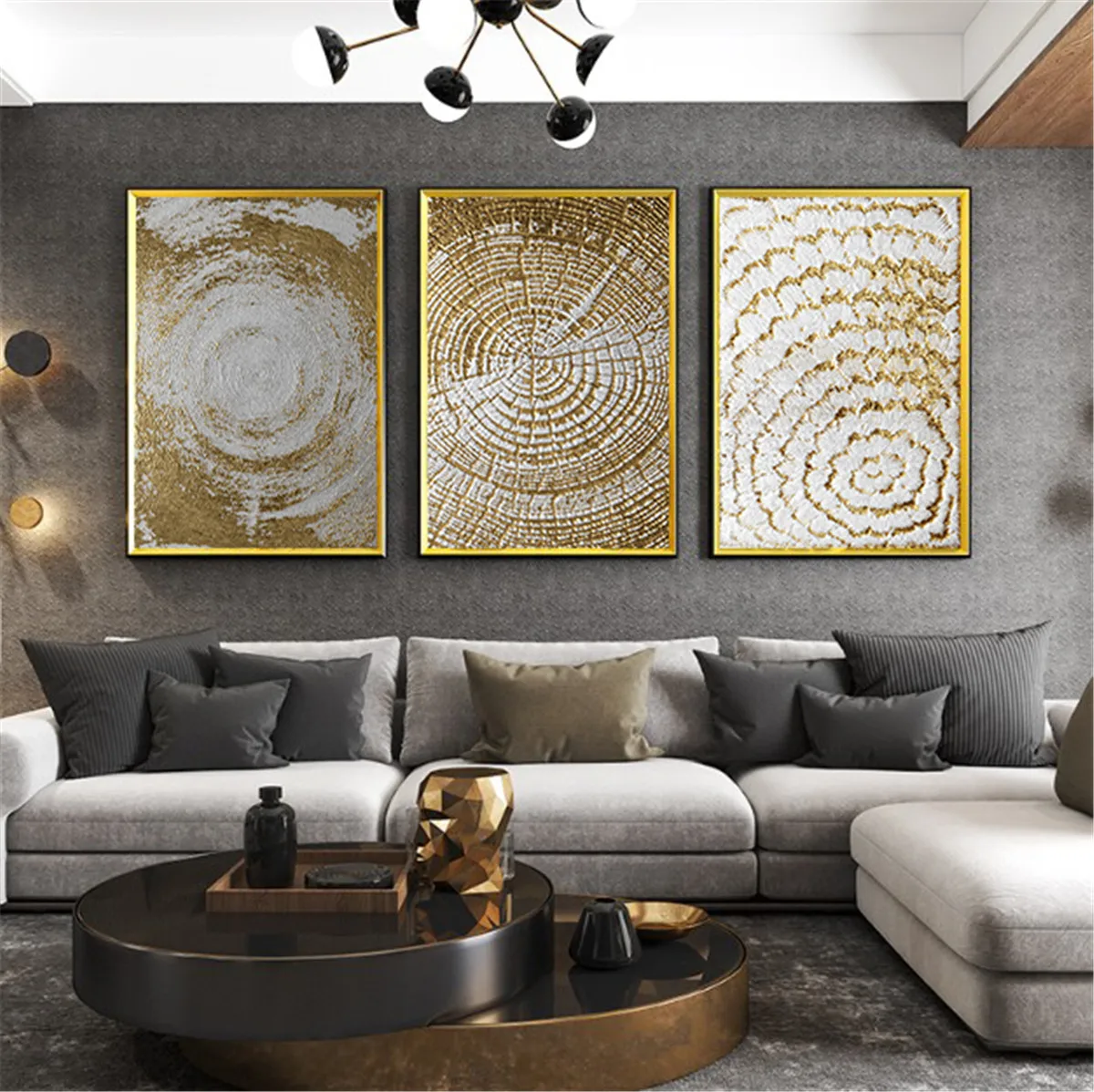 Абстрактные ежегодные кольца Золотая фольга холст живопись Художественная