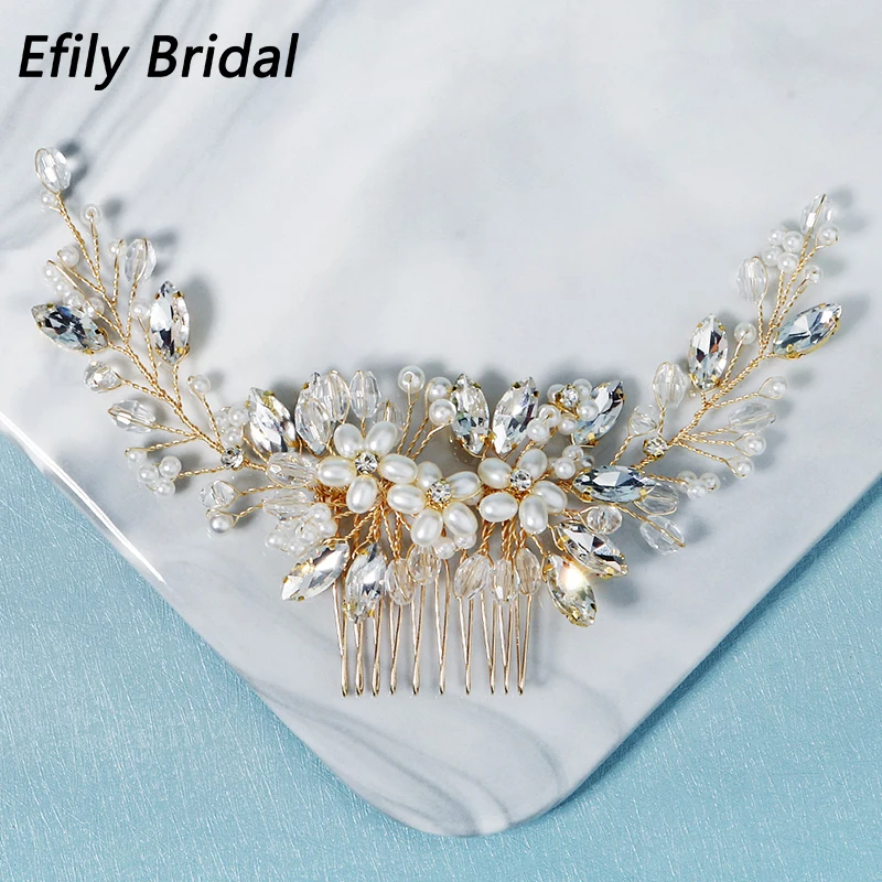 

Efily Bridal Wedding Hair Accessories Pearl Flower Hair Combs Clips for Women Crystal Bride Headpiece Bridesmaid Party Jewelry