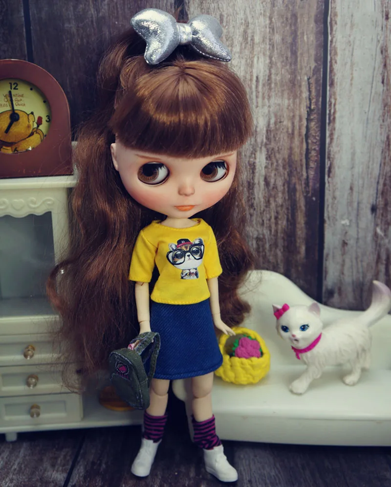Модный комплект одежды для куклы Blythe наряды кукол желтая джинсовая юбка Blyth 1/6