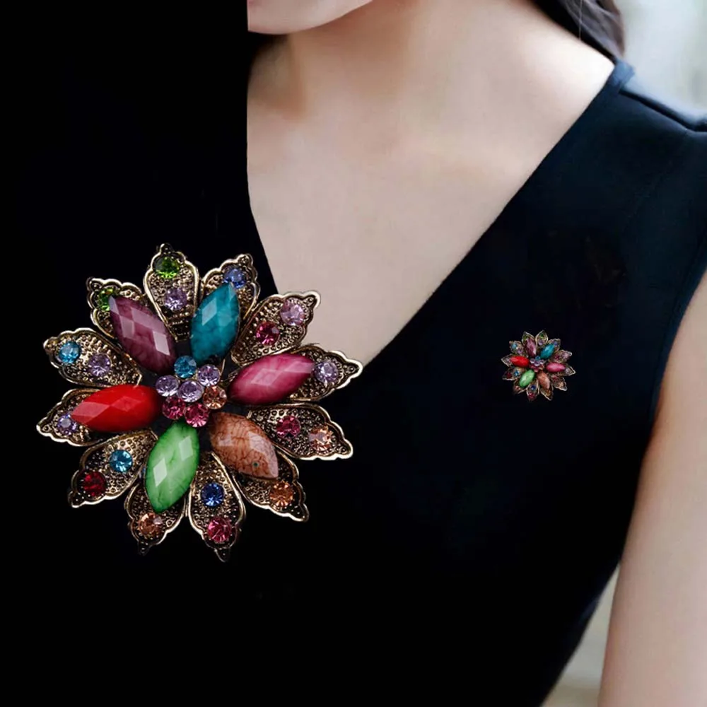 Винтажная овальная брошь в виде цветка модный стиль жемчуг и кристалл золотой