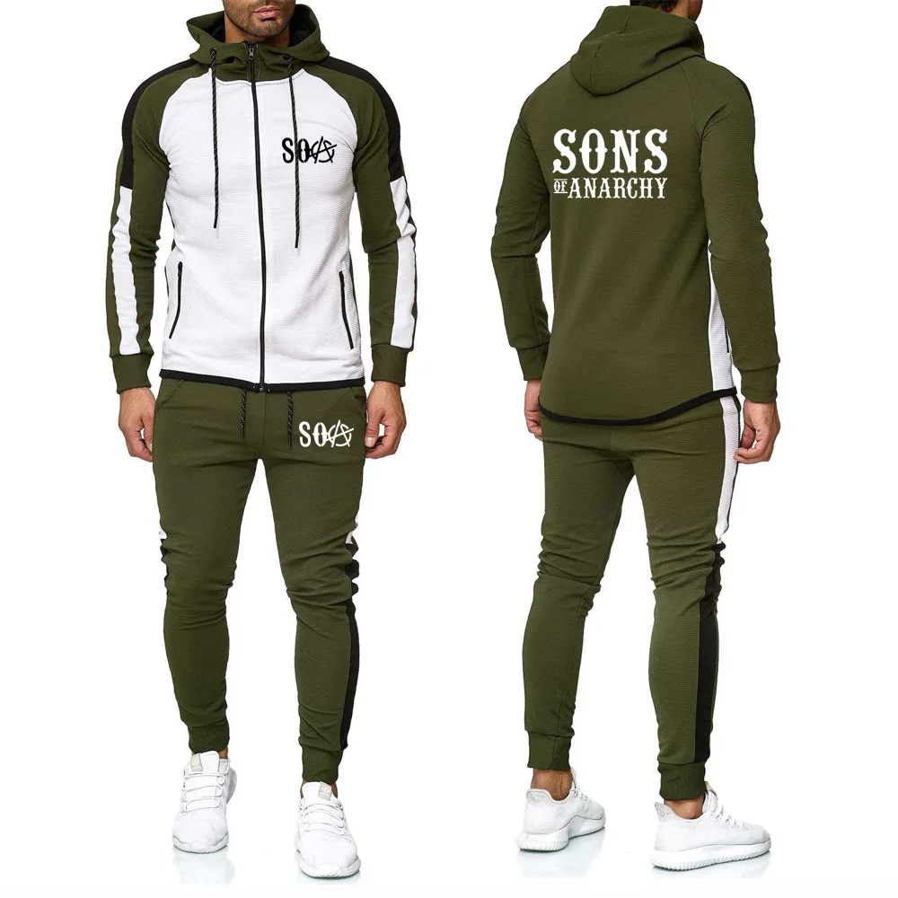 

SOA Sons of anarchy the child Printed Fashion jacket Men Casual Spring Autumn Men Splice Long sleeve+Pants 2Pcs Sporting