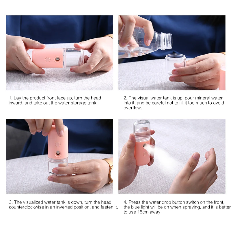

Portable Alcohol Disinfectants Sprayer Nano Mist Sprayer Mini USB Rechargeable Face Spray Facial Body Steamer Moisturizing Skin