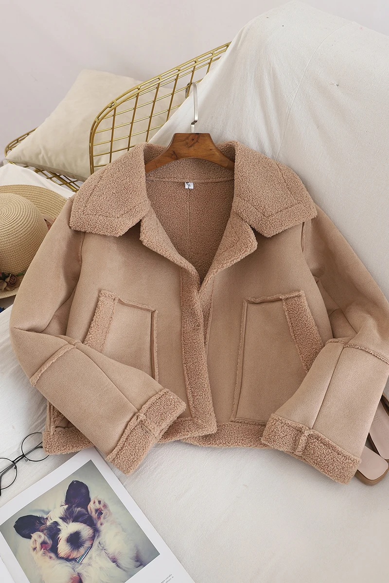 Элегантное пальто из искусственной овчины Женское искусственного меха уличная