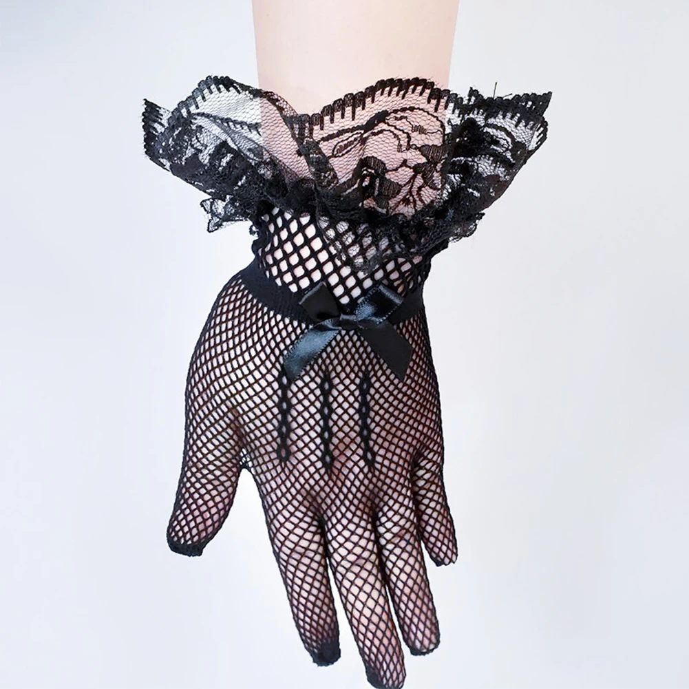 

1pair Women Party Courtesy High Elasticity Outdoor Driving Knitted Net Lace Gloves Protection Short For Wedding Full Finger