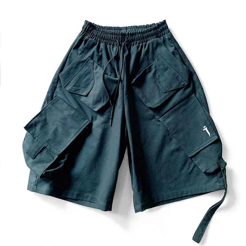 

Hip Hop Ribbons Cargo Shorts Men Summer Multi Pockets Casual Knee Length Short Tactical Pants Men Joggers Streetwear Techwear