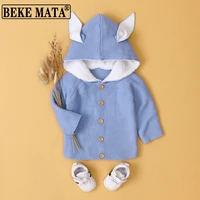 knitted baby girl sweater hooded 2021 auutmn winter cartoon rabbit toddler girl clothes long sleeve fleece infant clothing