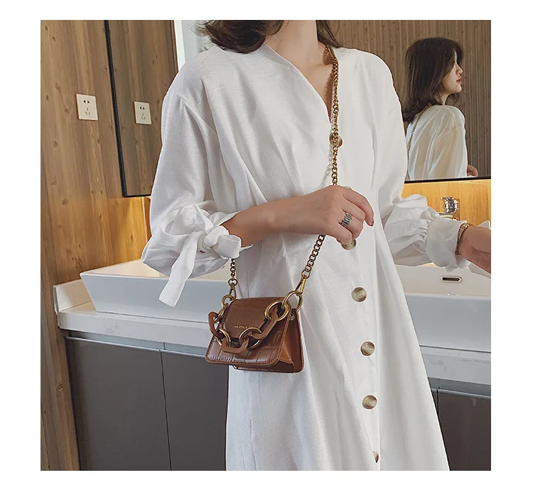 Fashion Mini Saddle Women Shoulder Bags Designer Brand Acrylic Chain Handbags Luxury Pu Leather Female Crossbody Bag Small Purse