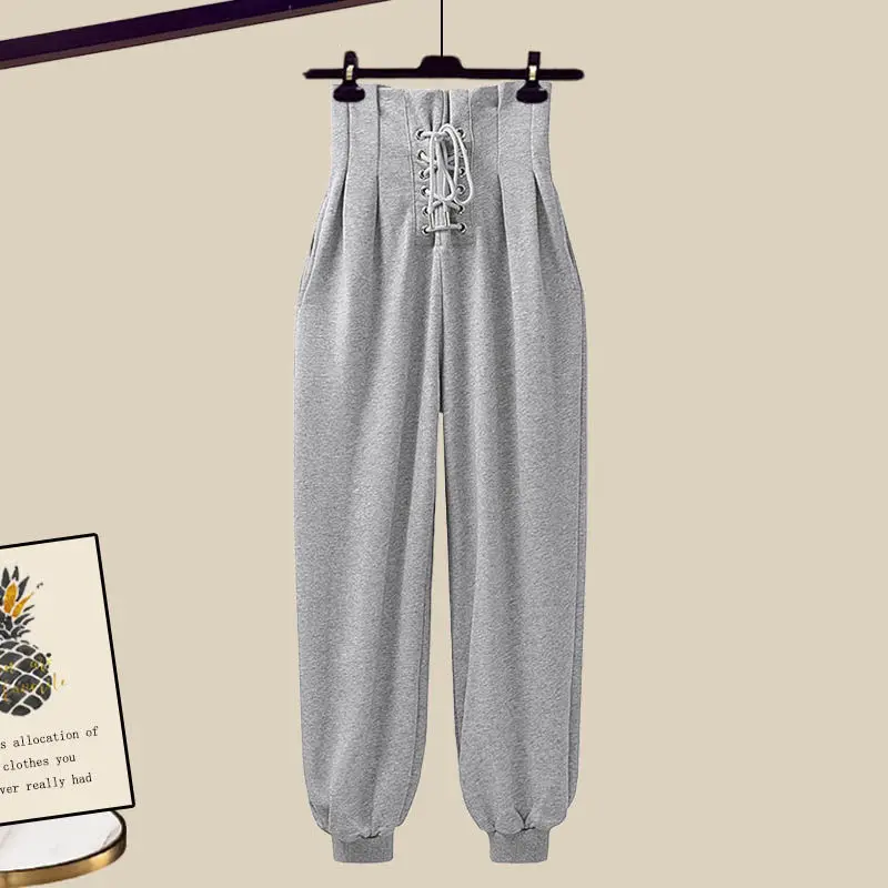 Женский спортивный костюм на молнии модельный большого размера с топом и брюками