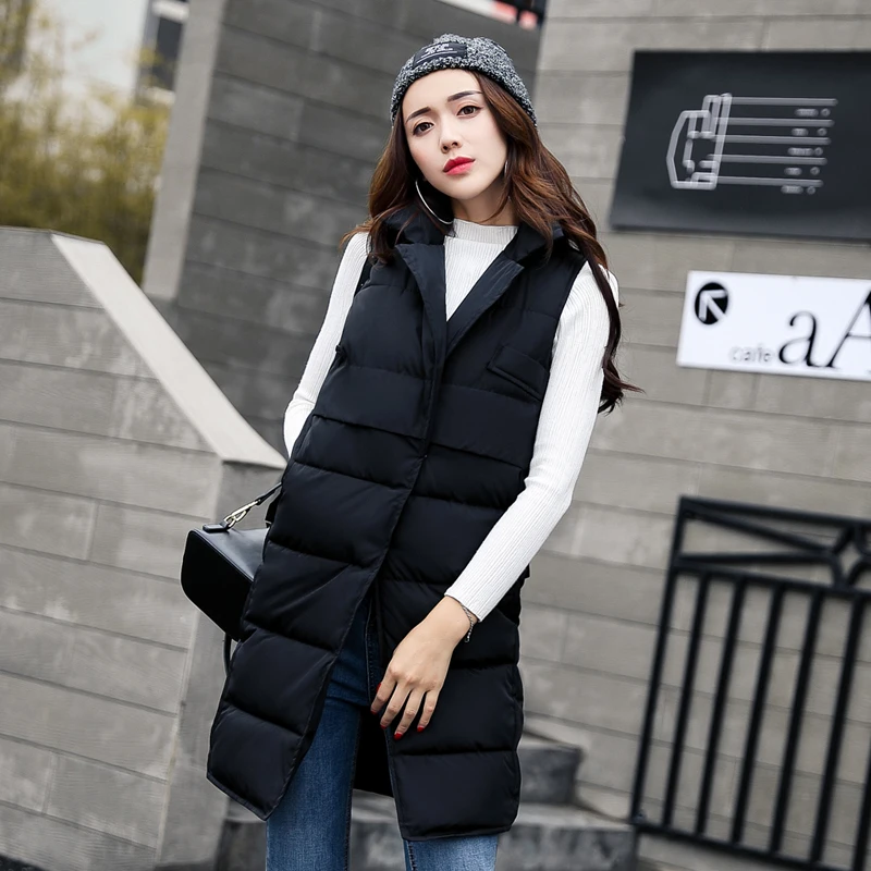 Жилет женский осенне-зимний длинный с капюшоном и карманами | Женская одежда