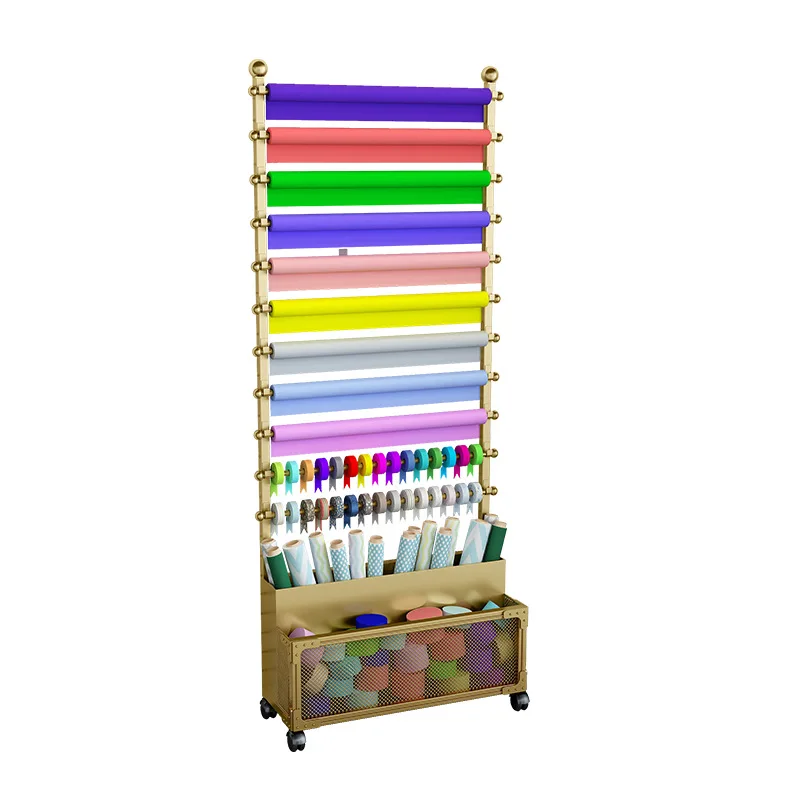 

Floor-standing flower shop ribbon ribbon storage display stand flower wrapping paper shelf without shipping 7.14