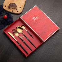 4pcs gold dinnerware set 304 stainless steel flatware set knife fork spoon tableware set cutlery gift box