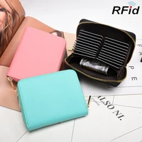 large capacity genuine cow leather organ card holders for women ladies small slim zipper kawaii pink mini wallets for girls 2021