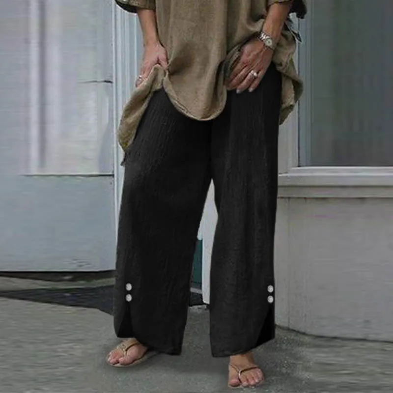 Black Брюки ZANZEA женские брюки с широкими штанинами осенние винтажные Botton Pantalon Femme длинные брюки плюс размер повседневная Рабочая Уличная Одежда S-5XL - Цвет: Black