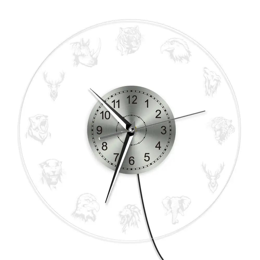 Forest Wildlife Animals Wall Clock with LED Backlight Nature Woodland Portrait Light Home Decor Hanging Timepieces | Дом и сад