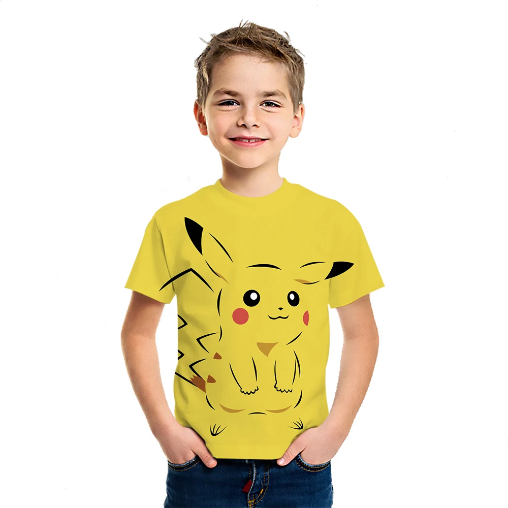 Детская летняя Влагоотводящая рубашка Pikachu 3DT аниме новая индивидуальная