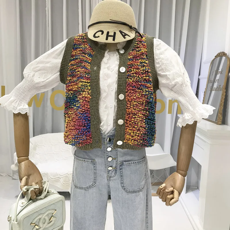 Вязаный жилет для женщин кардиган безрукавка укороченный без рукавов куртка