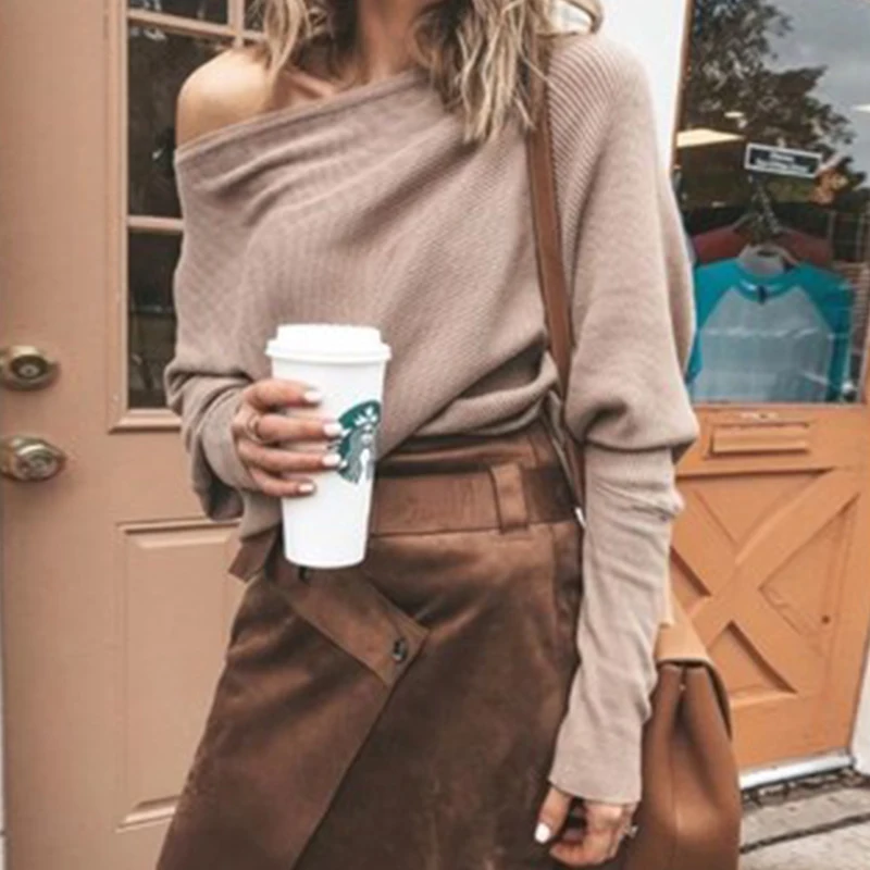 Модный женский однотонный пуловер с длинным рукавом повседневный Вязаный топ