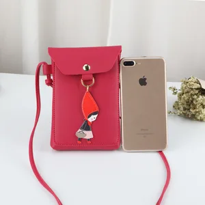 Fashion Red hat Mobile Phone Pouch Leather Women Mini Crossbody Shoulder Bag Messenger Bags Female Clutch CellPhone Bag for Girl