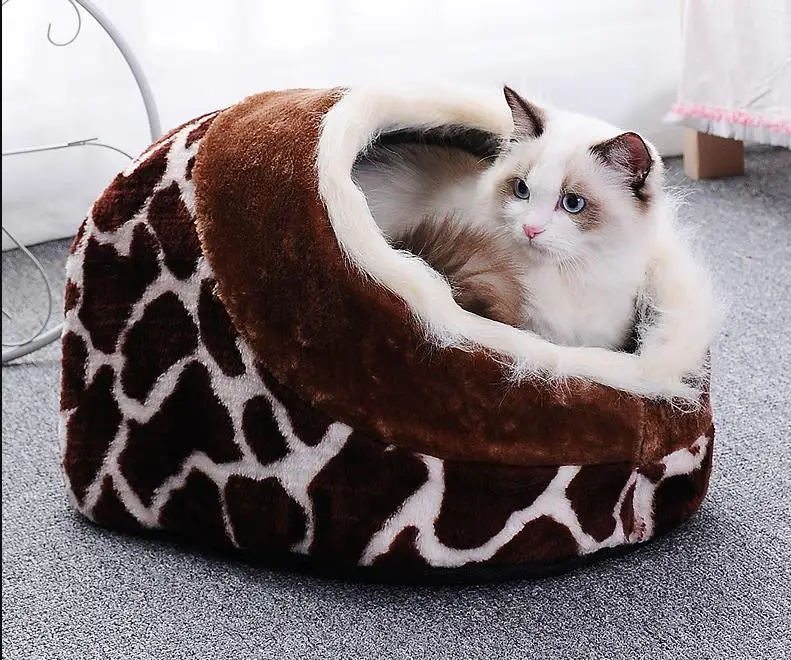 Кошка теплая пещера дом лук дизайн кошка зимний лежак дом плюс толстый бархат для маленький домик для собак для кошки