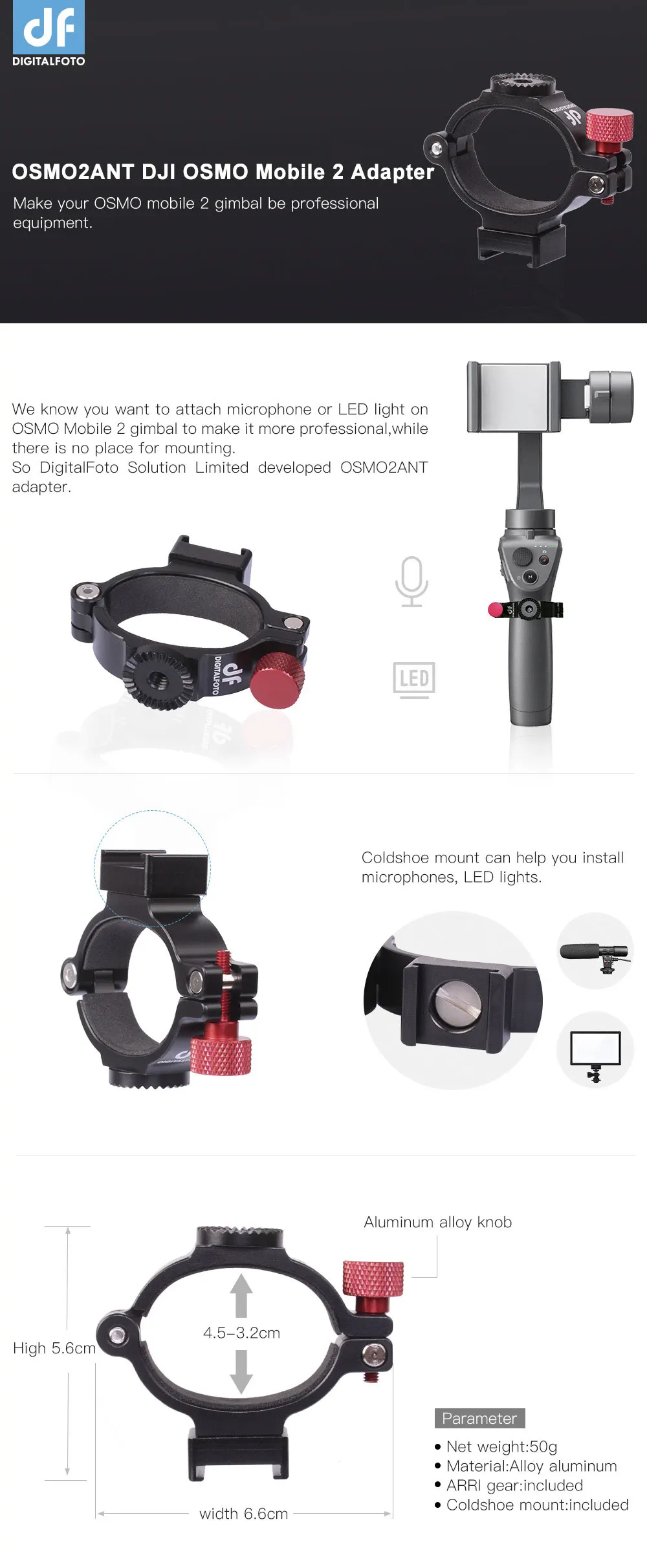 DF DIGITALFOTO Ant уплотнительное кольцо горячий/Холодный башмак адаптер для DJI OSMO Mobile 2 osmo 3 карданный монтажный микрофон/светодиодный светильник/монитор