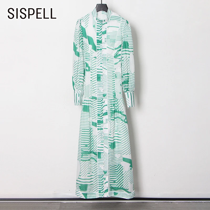 

Женское платье средней длины SISPELL, Повседневное платье с воротником-стойкой, длинным рукавом-фонариком и присборенной талией, 2021