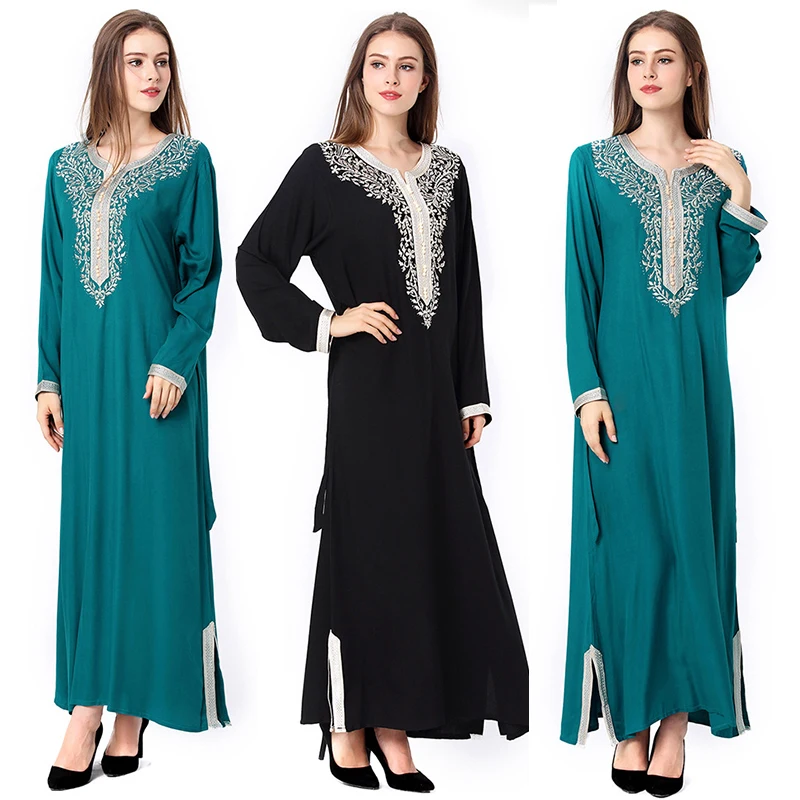 Рамадан вышивка Абая для мусульман, Дубай мусульманских платья S Женская повседневная одежда для детей Robe Femme Кафтан Исламская одежда с пояс...