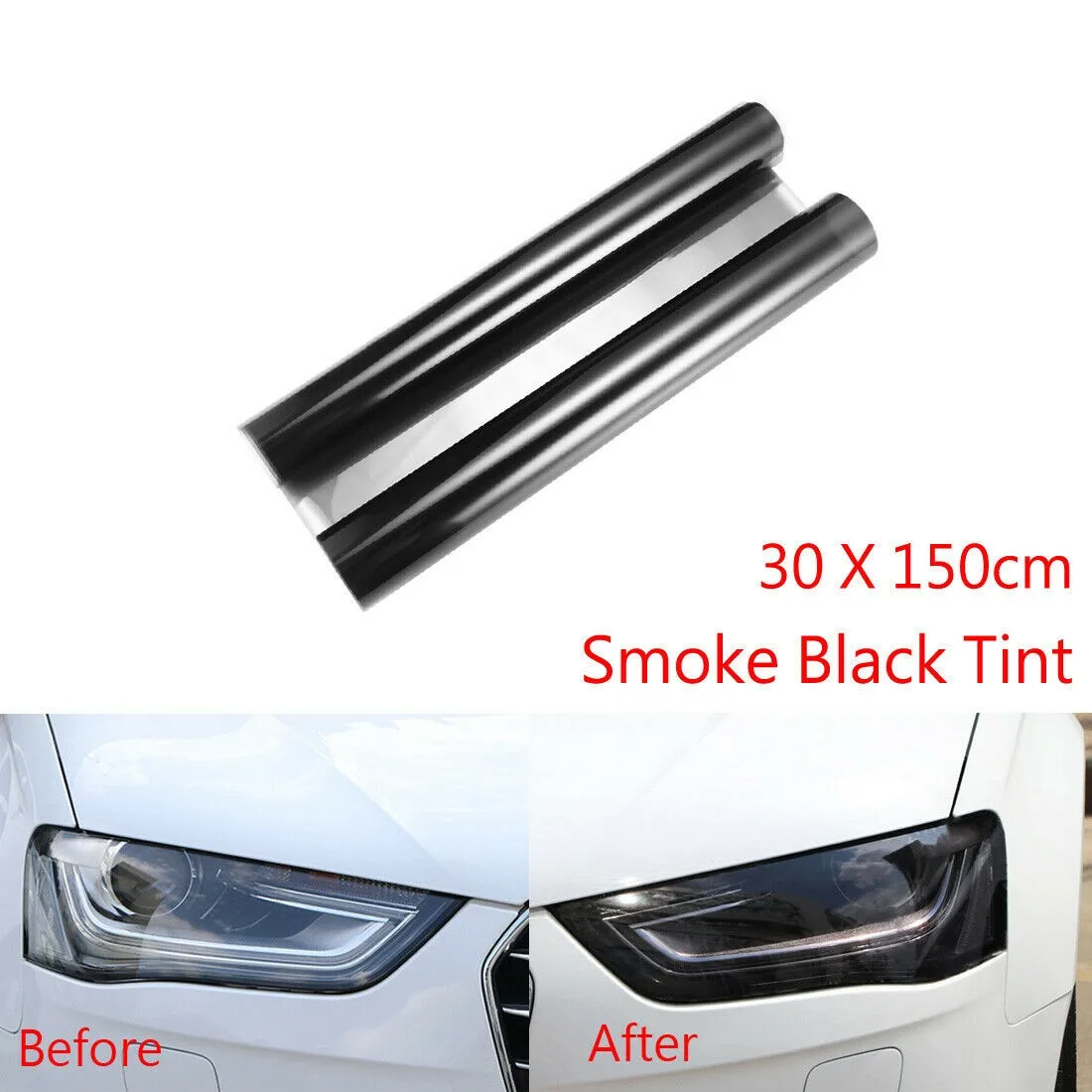 

30x 150cm Smoke Black Tint Film Headlights Tail Lights Car Vinyl Wrap Light High Temperture Resistant UV Protected Lamp Hoods