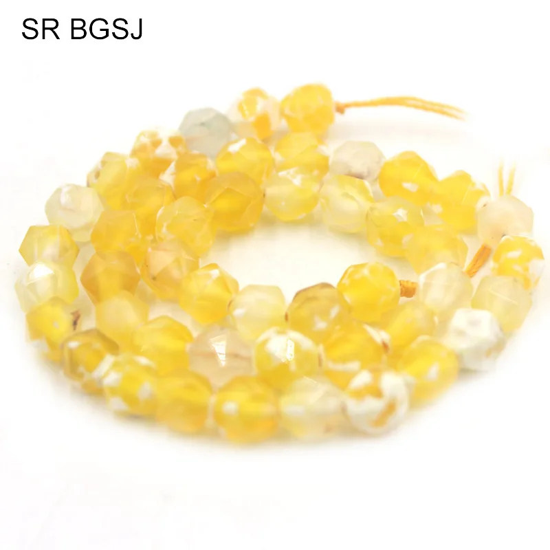 Бесплатная доставка SR 8 мм граненый круглый полигональный желтый огненный агат