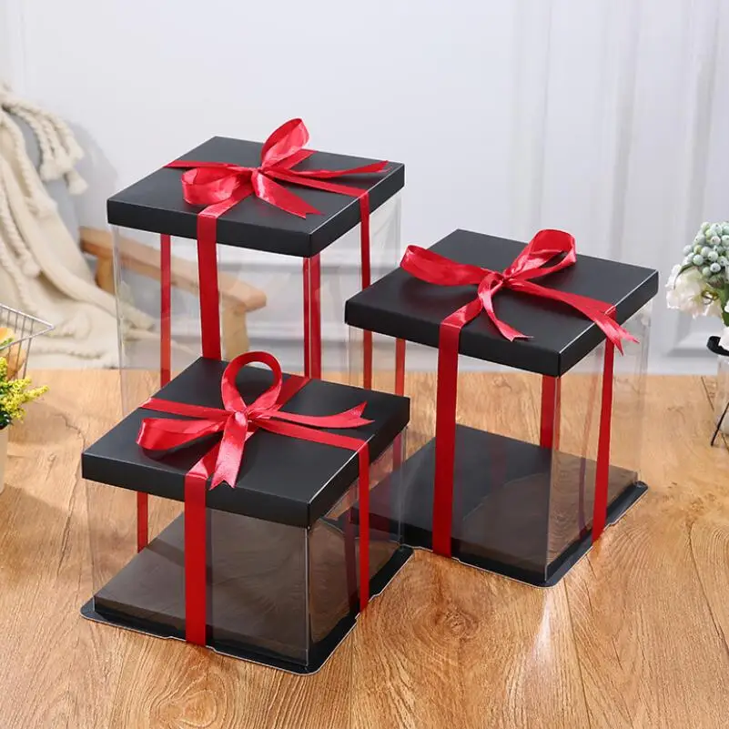 Прозрачная квадратная 10 дюймовая 2 ярусная коробка для торта 26*26*32 см|Подарочные