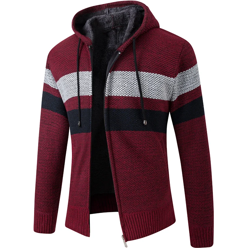 Men's Knitwear Coat New Autumn/winter Chenille Fleece Thick Hooded Pullover Fashion Street Casual Warm Sweater Stripe Cardigan