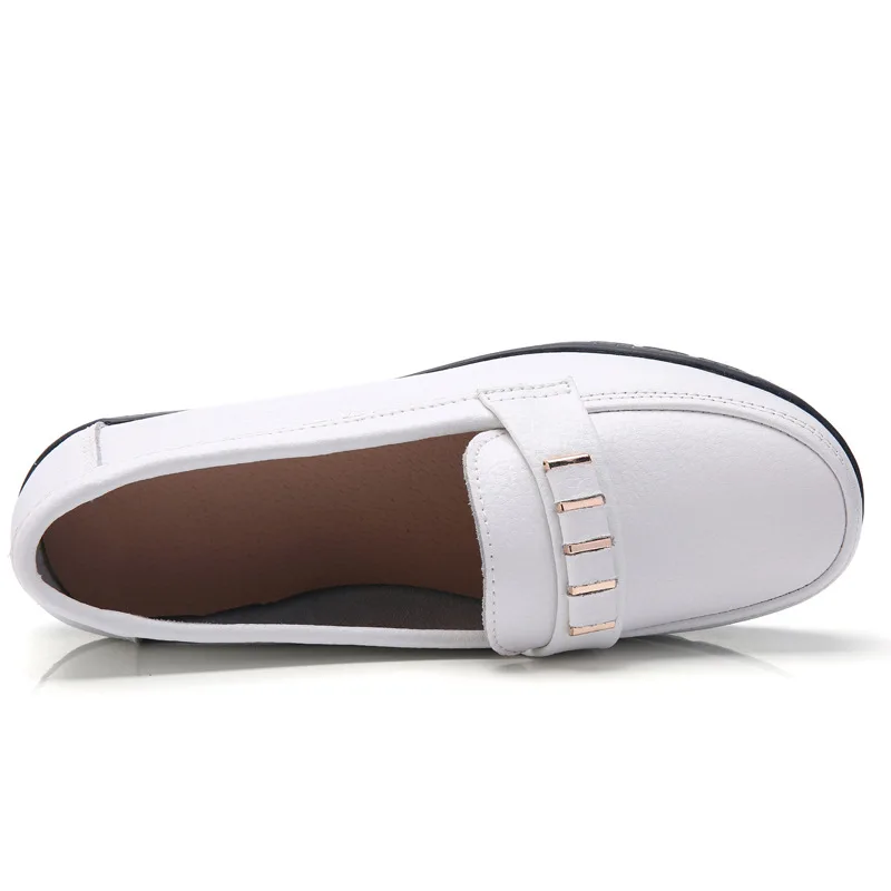 

2020 Spring and Summer New Genuine Leather Women's Shoes Casual Flat Loafers Slip-on Round Toe Solid Female Shoes Size 34-44 933