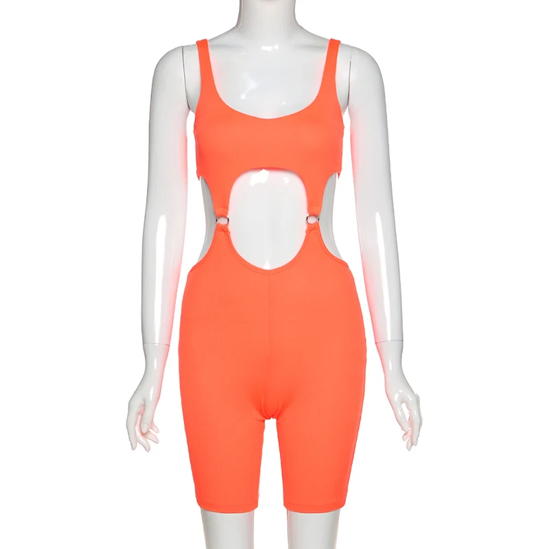 

DIRTYLILY Hollow Out Ribbed Sexy Playsuits Women Solid Sleeveless Bodycon Rompers 2020 Summer Casual Playsuit Fashion Streetwear