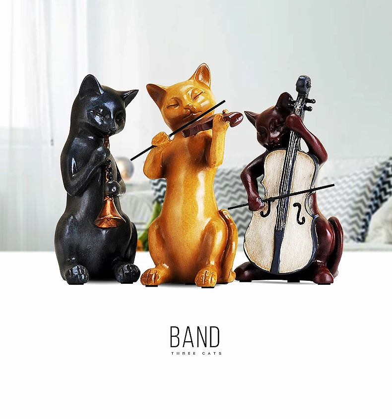 

3PCS Creative Cute Resin Cat Band Craft Livingroom Statue Home Furnishing Decoration Ornament Personality Office Figurines Arts