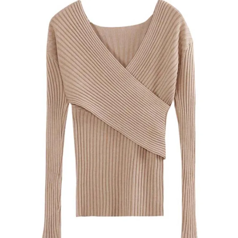 

Women Sweaters 2020 Autumn Winter Sexy V-neck Women Sweater Pullover Cross Female Long Sleeve Knitted Sweater Solid Slim Sweater