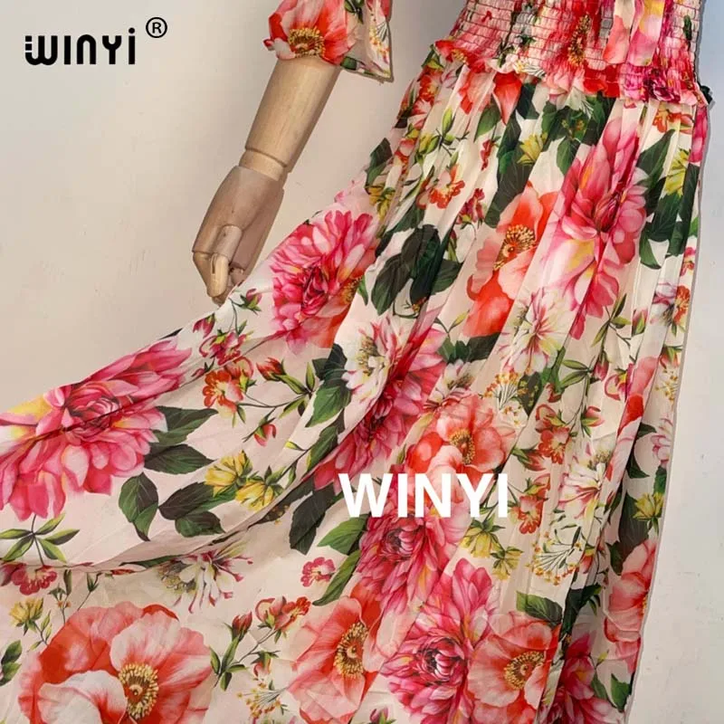 

2 Summer Fashion Runway Boho Maxi Dresses Women's Long Sleeve Rose Flowers Print Holiday Elegant Party Long Dress 2021 WINYI
