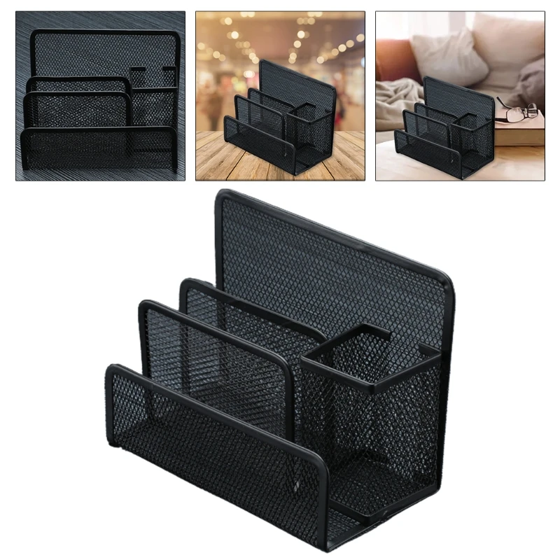 

Black Mesh Pen Holder Desktop Letter File Holder Office Desk Organizer with 3 Compartments Drawer Collection Storage Office