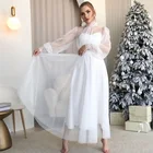 Короткое свадебное платье из тюля в горошек, с длинным рукавом