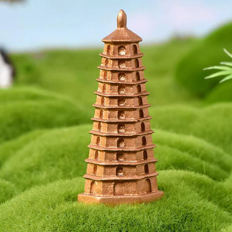 

Golden Multi-layer High Tower Moss Micro-landscape Resin Small Ornament