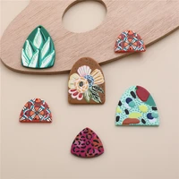 2pcs flower leaf leopard embossed acrylic imitation soft pottery pendant diy handmade jewelry earring nail accessory material