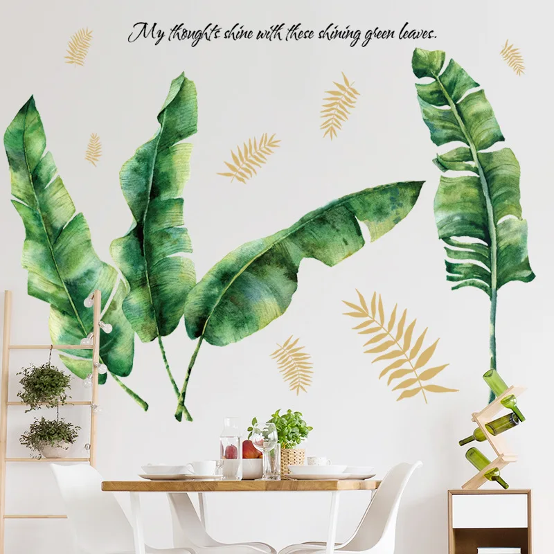 

Nordic Ins Green Plant Wall Stickers Modern Large Leaf Decals Living Room Kitchen Dining Room Porch Background Home Decor Mural