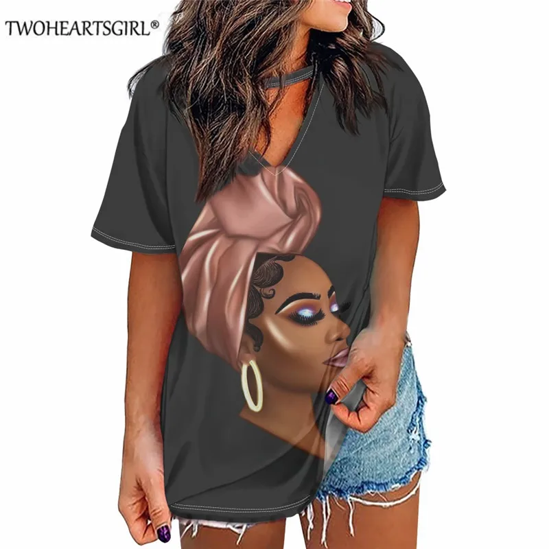 

Летняя женская футболка с меланином, волшебная футболка для девочек, черная футболка с принтом африканских Королев, женская одежда в стиле ...