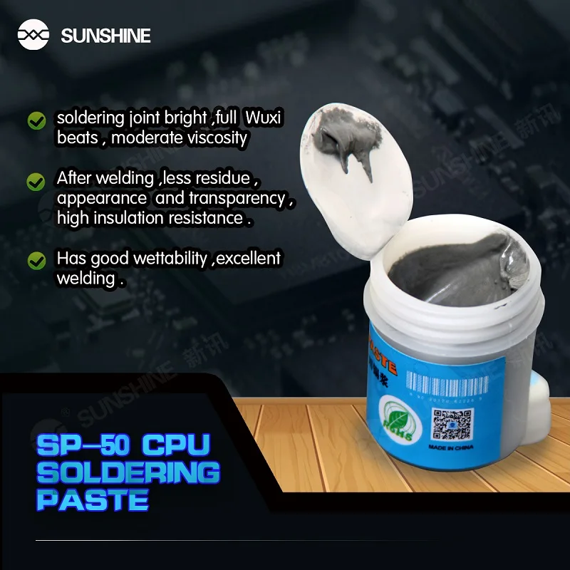 

SUNSHINE SP-50 Solder Paste Solder Paste Flux 158 Degrees Medium Temperature Solder Paste Mobile Phone PCB Repair Accessories