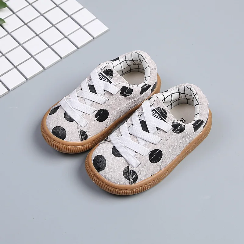 Детская повседневная кожаная обувь с волнистыми точками мягкие детские